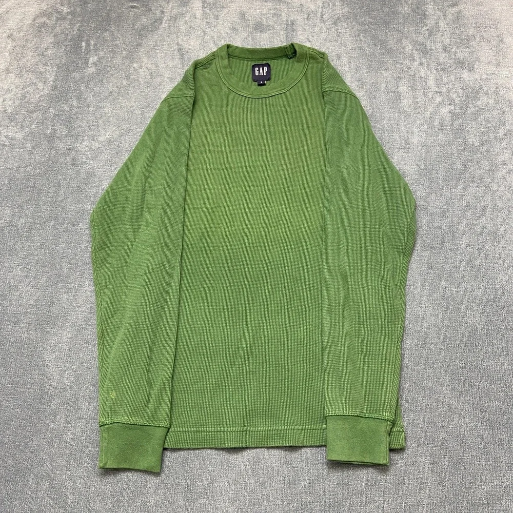 Gap Heavyweight Thermal T Shirt Boys Small Green Long Sleeve Crew Neck Casual